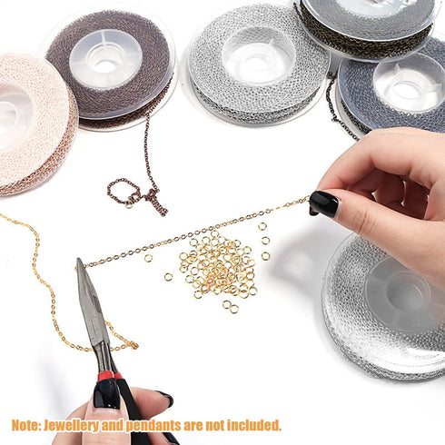 Fesorsi 60ft Steel Chain for Jewelry Making, Plated Chains 6 Rolls Extender Link with Lobster Clasps Jump Rings and Plier, DIY Chains Bulk Making ...