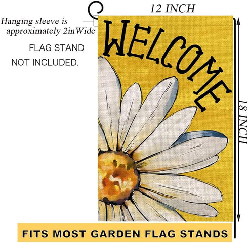 Daisy Summer Garden Flag 12x18 inches Double Sided, Seasonal Floral Welcome Farmhouse Patio Burlap Garden flag, Outdoor decoration small flag (yel...