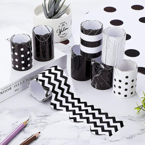 8 Style White and Black Bulletin Board Borders Back to School Bulletin Board Decorations School Classroom Decorations Board Trim for Classroom Sch...