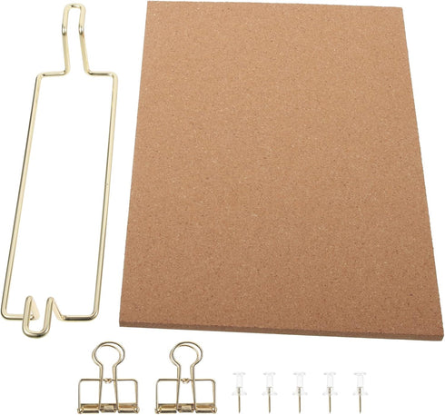 TOYANDONA Cork Board Bulletin Board with Metal Stand, Wooden Pin Notice Message Pin Board Desktop Memo Board for Home Office (Golden Base)...