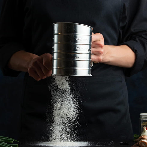 Flour Sifter, 3 Cup Flour Sifter for Baking Fine Mesh Rotary Hand Crank with Loop Agitator for Quick Sifting, Flour Sifter Stainlees Steel, Crank ...