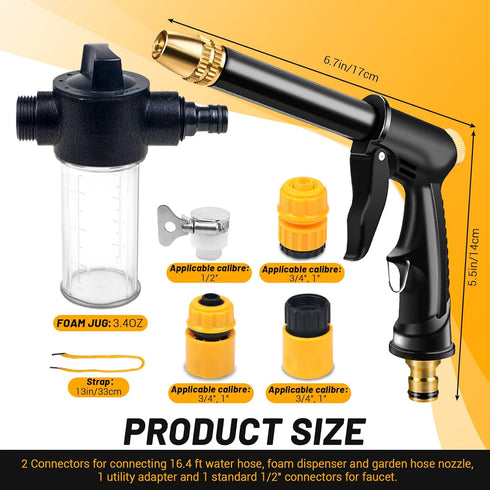 Garden Hose Nozzle with 4 Patterns, Soap Dispenser & Quick Connectors, Plastic High Pressure Washer Gun, Water Hose Nozzle Sprayer Heavy Duty, Spr...