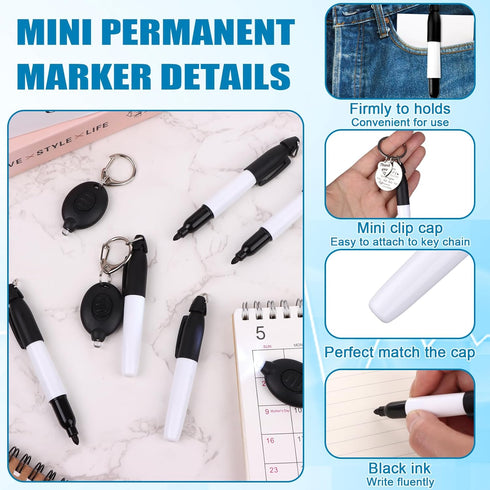 20Pcs Mini Flashlight Keychain Permanent Marker Keychain Mini Keychain Flashlights & Permanent Marking Pens LED Keychain Flashlight Mini LED Keych...
