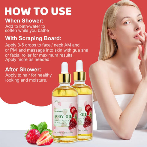 MR.A 2 Pack Strawberry Body Oil Juice Scented, Vitamin E Body Oil after Shower with Jojoba Oil, Strawberry Shortcake Body Moisturizer Bath Oil for...