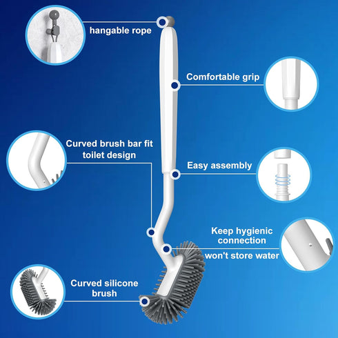 HAMITOR Toilet Bowl Brush Holder Set: Deep Cleaning Silicone Toilet Cleaner Scrubber Under Rim with Curved Bristle for Bathroom Dead Corner Clean ...