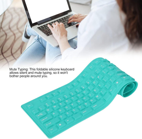 ASHATA Foldable Silicone Keyboard USB Wired Keyboard Mute Waterproof Rollup Keyboard for PC Laptop Notebook, 2 Color, 108 Keys(Green)...