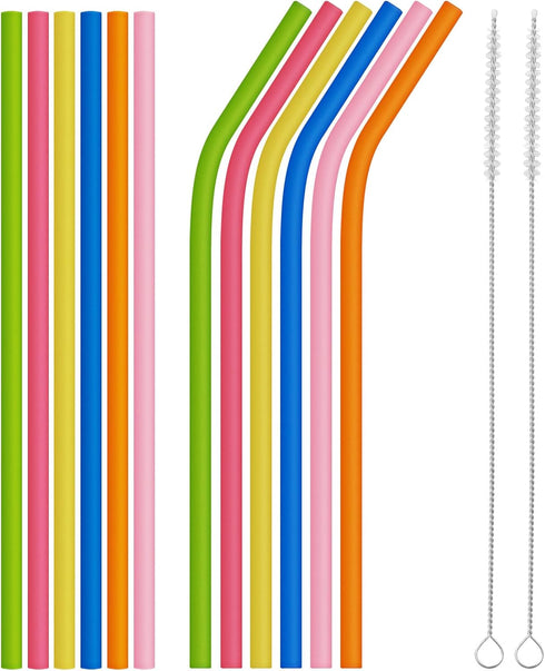 Coson Home Reusable Silicone Drinking Straws Flexible Length 8.5 Inches Diameter 0.25 Inches with 2 Cleaning Brushes for 6-12 oz Yeti/Rtic/Ozark T...