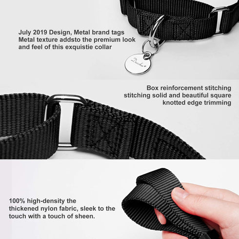 Martingale Collar Nylon Dog Collar - Dazzber No Pull Pet Collar Heavy Duty for Large Dogs, Adjustable 17 Inch to 25 Inch, Classic Black...