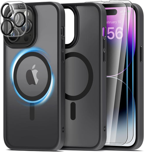 4 in 1 Magnetic for iPhone 13 Pro Max Case Built-in 2 Screen Protector + Lens Protector, Supprot MagSafe Accessories, Military Grade Protection Ca...