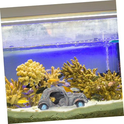 Car Wreck Decoration Underwater Imitation Car Fish Tank Ornament Car Aquarium Ornament Fish Tank Wreck Car Aquarium Decorations Reptile Cave Hut S...