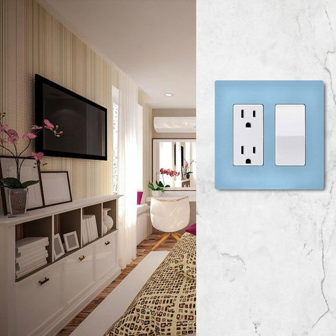 Light Blue Light Switch Cover Receptacle Outlet Wall Plate 1 Gang Screwless Decorator Wallplates Cover Home Decor H4.6xL2.9 inch...