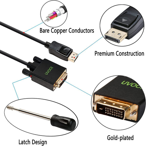 DisplayPort to DVI Cable 6ft 3-Pack, DP Display Port to DVI-D Cable Male to Male Cord Compatible with Computer, PC, Monitor, TV, Projector and Mor...