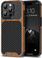 TENDLIN Compatible with iPhone 15 Pro Case Wood Grain with Carbon Fiber Texture Design Leather Hybrid Slim Case (Black)......