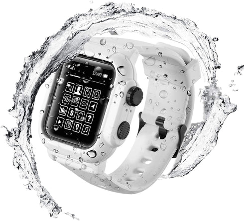 Compatible with for Apple Watch Band Case 42mm 44mm Series 5/4/3, IP68 Waterproof Case with Soft Silicone Band and Anti-Scratch Protector, 360°Pro...