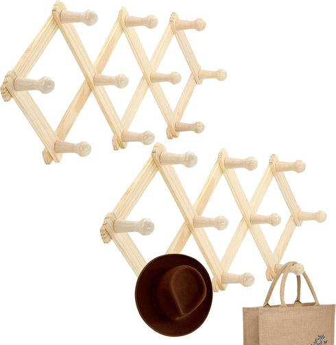 RAM-PRO Accordion Style Wood Expandable Rack Hat, Cap, Belt, Umbrella Coffee Mug Wall wooden Pegs (Set of 2)...