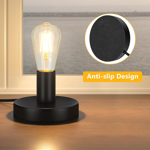Licperron Table Lamp Base, E26 E27 Black Mini Desktop Night Stand Light without Shade, Small Short Metal Edison Bulb holder Desk Exposed Bulb Base...