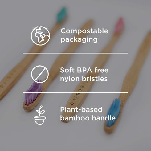 Bamboo Toothbrush 4-Pack & Compostable Silk Dental Floss with Refillable Glass Holder | Biodegradable Oral Care Set | Soft BPA-Free Bristles | Nat...