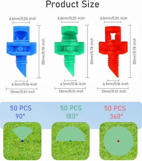 150 Pcs Micro Sprayer Refraction 90/180/360 Degree Automizing Sprinkler Nozzle Irrigation System Garden Lawn Plant Irrigation Water Sprinkler...