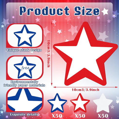 150 Pcs Star Creative Cutouts Paper 4 Inches Star Bulletin Board Decorations Red White and Blue 4th of July Classroom Die Cuts for Independence Da...