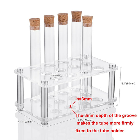 Ackers Transparent Acrylic Test Tube Bottle Small Glass Holder, Built-in Handle, 12 Tube Capacity, 0.87" (22mm) Holes for 25ML Test Tubes(Detachab...