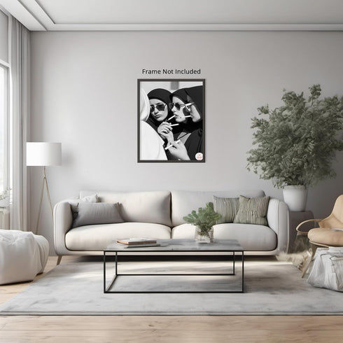 Posterizer 1 pcs-black-and-white photograph captures an unconventional nuns smoking 1-Photography Art-Comedy Art-Living Room Bedroom Decor- unfram...