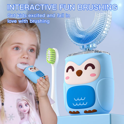 Kids Electric U Shaped Toothbrush, Toddler Toothbrush with 2 U-Shaped Brush Heads 2 Soft Replacements Automatic Toothbrush Rechargeable 6 Cleaning...