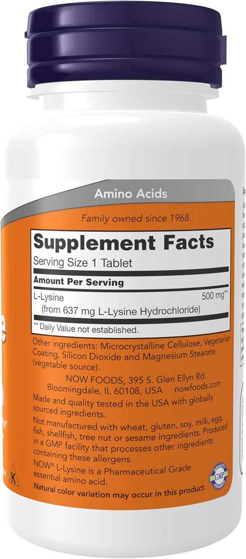 NOW Supplements, L-Lysine (L-Lysine Hydrochloride) 500 mg, Amino Acid, 100 Count(Pack of 1)...