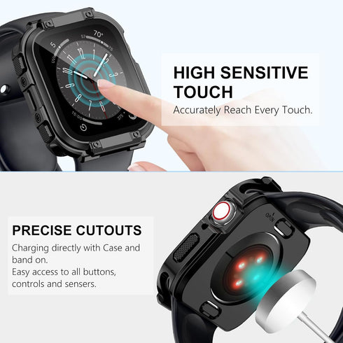 Wingle Rugged Waterproof Case for Apple Watch 45mm Series 9 8 7 Screen Protector with Tempered Glass, 2 in 1 Military Grade 360 Full Protective Bu...