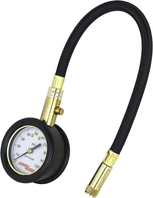 Accu-gage by Milton Dial Tire Pressure Gauge with Straight Air Chuck and 11 in. Braided Hose - ANSI Certified for Motorcycle/Car/Truck Tires (0-10...