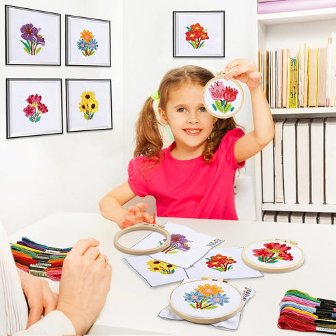 ZOIIWA 6PCS Cross Stitch Kits for Beginners DIY Embroidery Kit for Kids Adults Mother's Day Birthday Gift Spring Summer Flower Needlepoint Pattern...