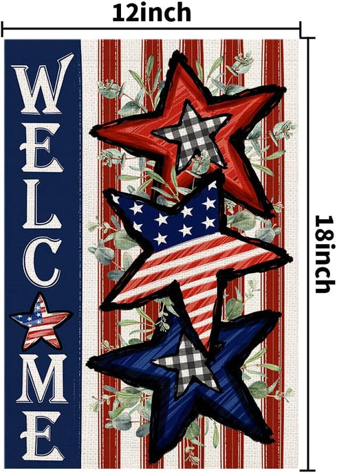 Independence Day 4th of July Garden Flag Burlap 12x18 Inch Double Sided, Patriotic American Stars and Stripes Yard Outdoor Decor DF304...