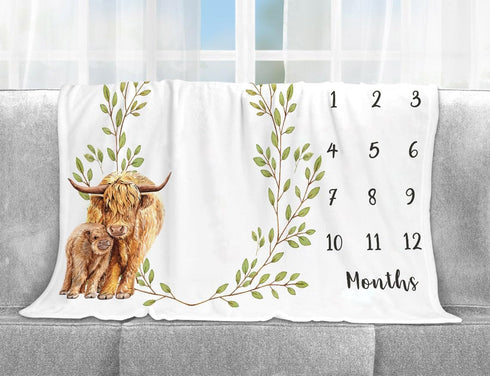 Highland Cow Milestone Blanket, Highland Cow Baby Growth Chart Monthly Blanket, Watch Me Grow Baby Nursery for New Moms Baby Shower (50"x40")...