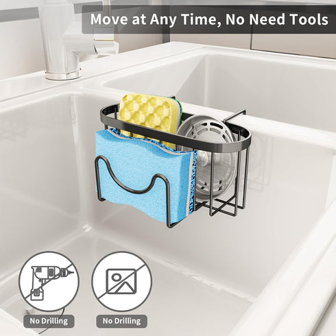 SWTYMIKI Sponge Holder for Kitchen Sink - Movable Kitchen Sink Caddy with M Shape Hook, Stainless Steel Hanging Sponge Caddy for Dish Sponge, Brus...