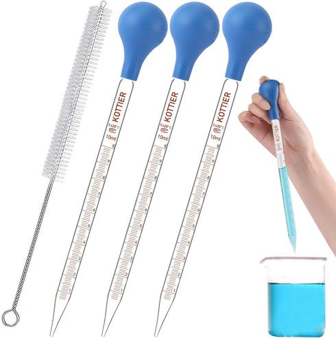 10ml Glass Pipettes Dropper, Lab Graduated Dropper for Liquid Essential Oil, Glass Transfer Pipette with Rubber Bulb and Cleaning Brush (3 pieces)...