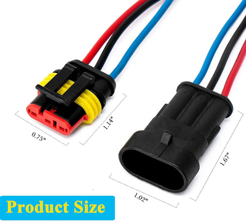 HYAT 3 Sets Car Waterproof Electrical Connector,18 AWG 3 pin Plug Auto Electrical Wire Connectors Marine for Car, Truck, Boat, and Other Wire Conn...