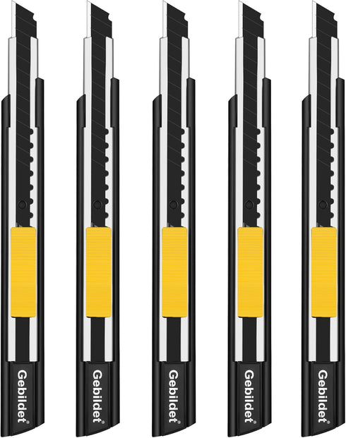 5pcs Right and Left Hand Self-Lock Cutter Knife/Black 9mm Snap Off Blades /60° Blace Knife/Utility Knife/Graphic Knife (Black Holder)...