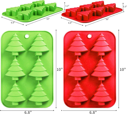 Christmas Silicone Molds Red Green Xmas Tree Candy Chocolate Mould Christmas Non-Stick Fondant Baking Mold for Handmade Soap Pudding Jelly Ice Cub...