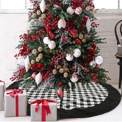 Black and White Buffalo Plaid Check Christmas Tree Skirt 48 inches, Country Xmas Tree Decorations Tree Skirts Double Layers Holiday Ornaments...