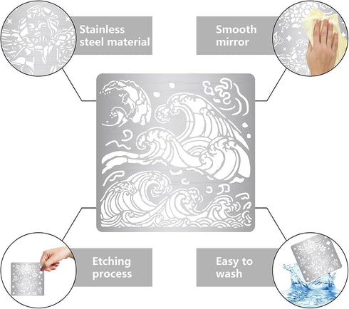 GORGECRAFT Sea Waves Stencils Metal Drawing Painting Template Reusable Ocean Wave Pattern Stainless Steel Stencils for Scrapbooking Wood Burning P...
