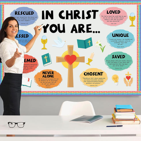 Christian Jesus Bulletin Board Decoration Set Religious Cross Bible Bulletin Board Borders You Are Positive Paper Cutouts Inspirational Christian ...