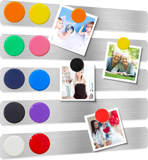 Magnetic Bulletin Strips 5PCS Self Adhesive Frameless Stainless Iron Bulletin Board Bar with 10 Magnetic Buttons for Memo Photo Notes Office Schoo...