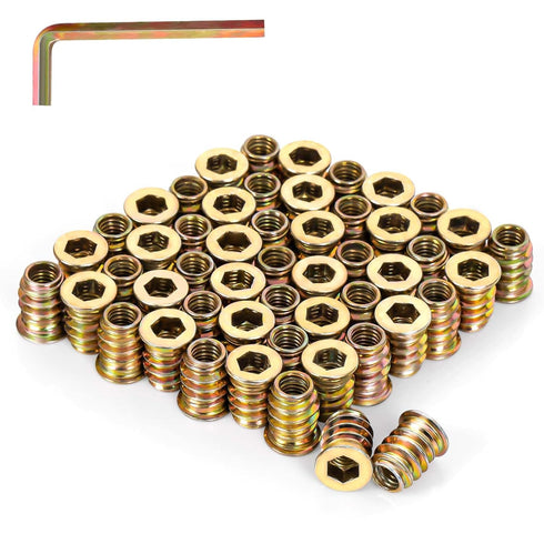 M6 x 15mm Wood Inserts Bolt Furniture Screw in Nut Threaded Fastener Connector Hex Socket Drive for Wood Furniture, 50 PCS...