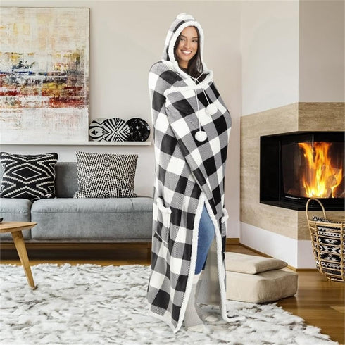 Premium Wearable Hooded Blanket for Adult Women and Men 71"x51" - Super Soft, Lightweight, Microplush, Cozy and Functional Throw Blanket Buffalo P...