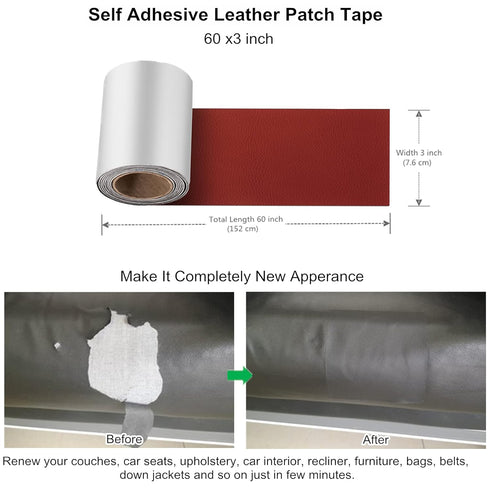ILOFRI Leather Repair Patch Tape 3x60 inch, Strong Adhesion Backing Self Adhesive Vinyl and Leather Repair Kit for Couch, Car Seats, Boat Seats, S...