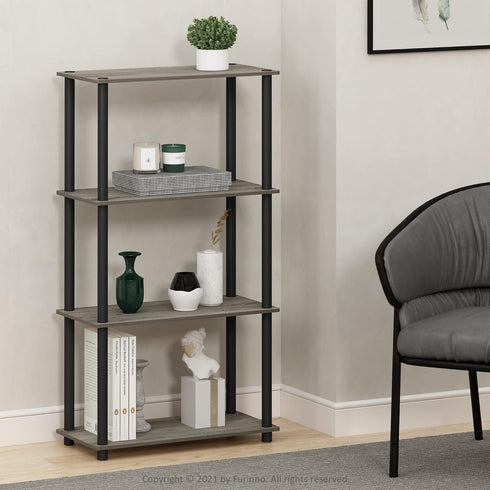 Furinno (99557GYW/BK) Turn-N-Tube 4-Tier Multipurpose Shelf Display Rack - French Oak Grey/Black...