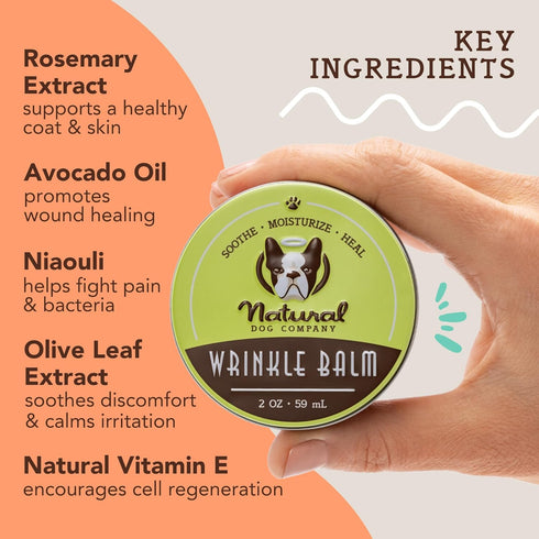 Natural Dog Company Wrinkle Balm, 2 oz. Tin, Dog lotion for dry itchy skin, Cleans Wrinkles, Yeast Infection treatment for dogs, Plant based, Fren...