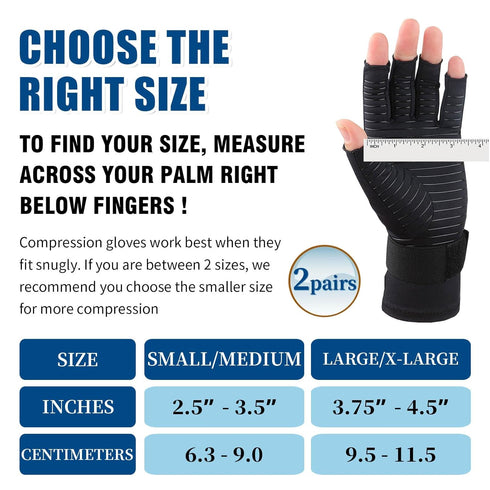 2 Pairs Pack Compression Gloves for Women Men, Copper Arthritis Gloves for Hand Pain Relief, Carpal Tunnel Wrist Support, Rheumatoid, Joint Swelli...