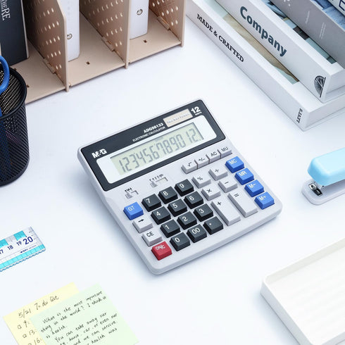M&G Desk Calculator 12 Digit Extra Large LCD Display, Dual Solar Power and Battery, Accounting Calculator with Big Button, Battery Include, Perfec...