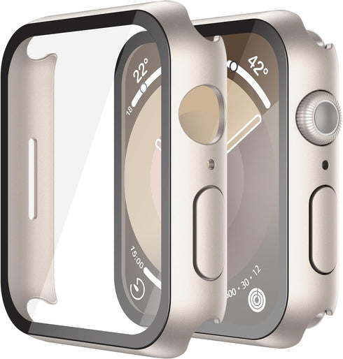 Misxi 2 Pack Hard PC Case with Tempered Glass Screen Protector Compatible with Apple Watch Series 9 Series 8 Series 7 41mm, Anti-Drop Scratch Resi...