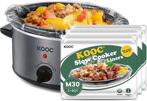 KOOC Slow Cooker Liners 11"x17" 30 count Middle Size Disposable Pot Liners Cooking Bags Fit 3 qt to 4 qt Pot BPA Free Fresh Locking Seal Design...